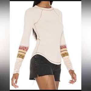 Free People In The Mix Cuff Thermal Long Sleeve Waffle Knit Top Size Medium